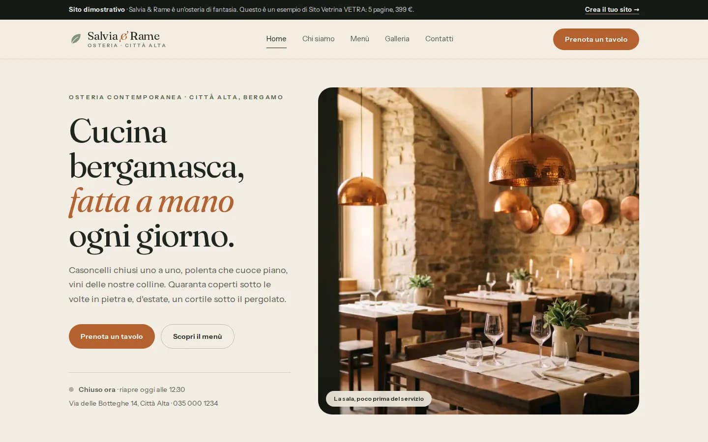 Homepage del sito di Salvia & Rame su desktop