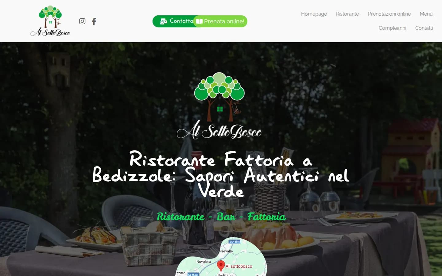 Homepage del sito di Al Sottobosco su desktop