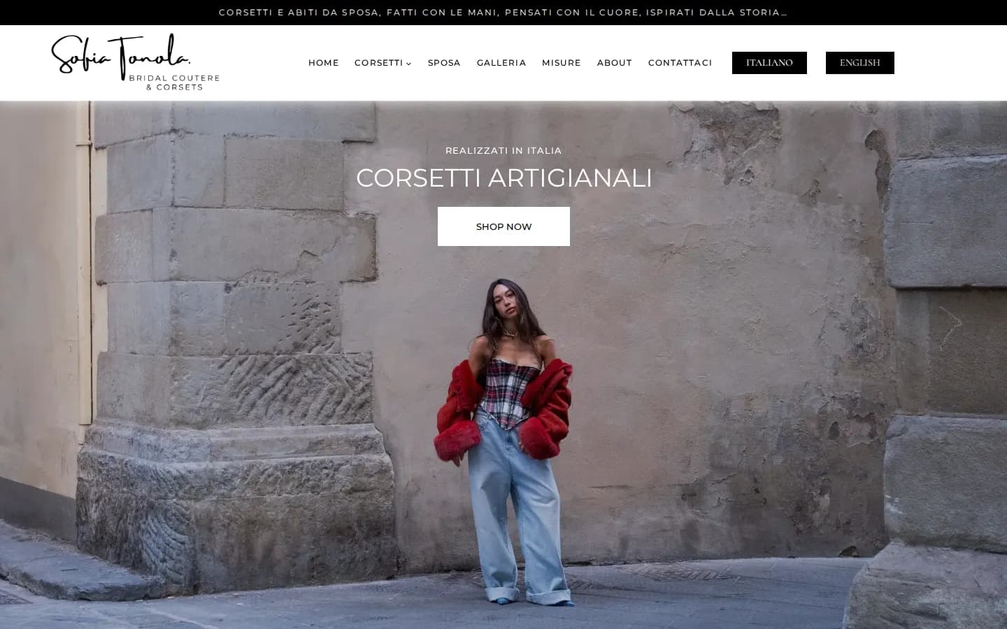 Homepage del sito di Sofia Tonola Bridal Couture su desktop