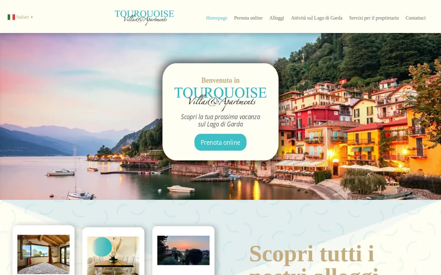 Homepage del sito di Tourquoise Villas & Apartments su desktop